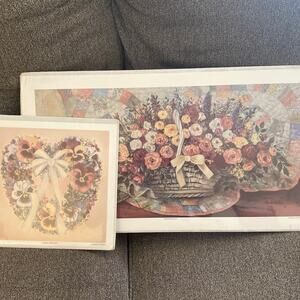 GLYNDA TURLEY Pansy Wreath Wild Roses Signed Licensed Reprint OUT OF PRINT Heart